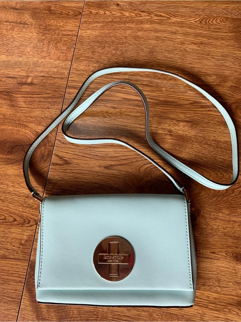 Kate Spade Mini Mint light Blue Leather Crossbody with Turn-Lock
